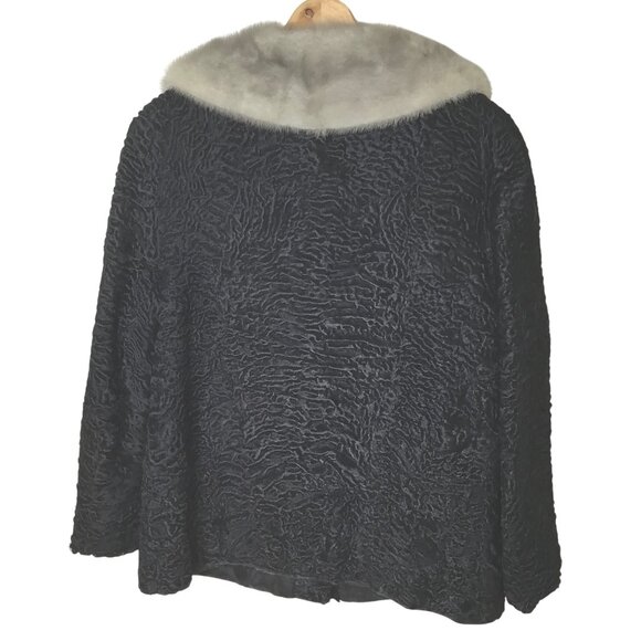 VTG Persian Lamb Fur Coat 8 Silver Mink Collar Mob Wife Chic Film Noir Luxe 50s - Picture 2 of 14